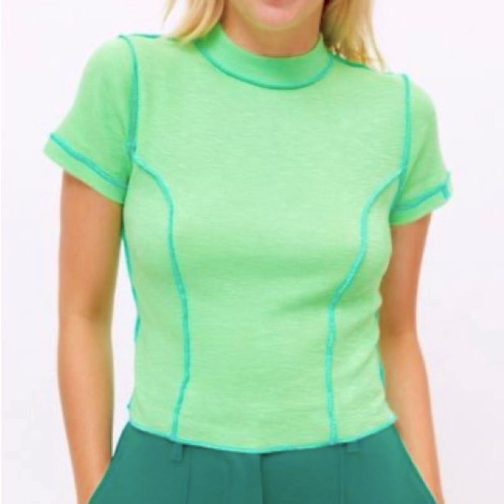 Nwt Urban Outfitters Bdg “Katie” Seamed Baby Tee Top In 100% Cotton Lime Green